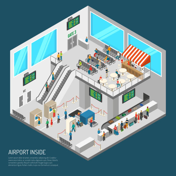 izometryczne lotnisko 2 - airport isometric airport security x ray stock illustrations