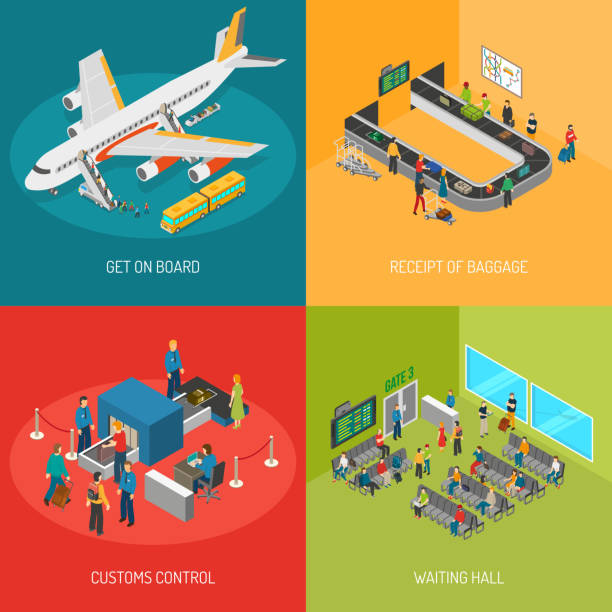 koncepcja lotniska - airport isometric airport security x ray stock illustrations