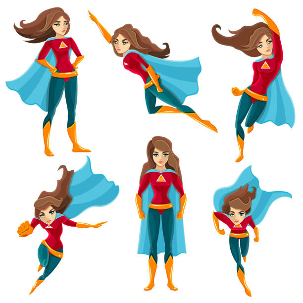 ilustrações, clipart, desenhos animados e ícones de super mulher - cape merry