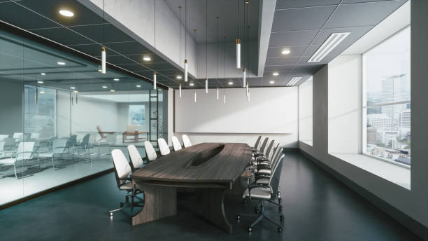 istock Meeting room with glass wall. 3d render 1201123325