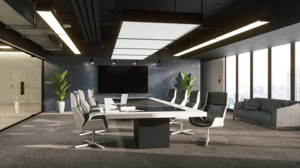 istock Modern interior of meeting room in office.3d render 1201123370