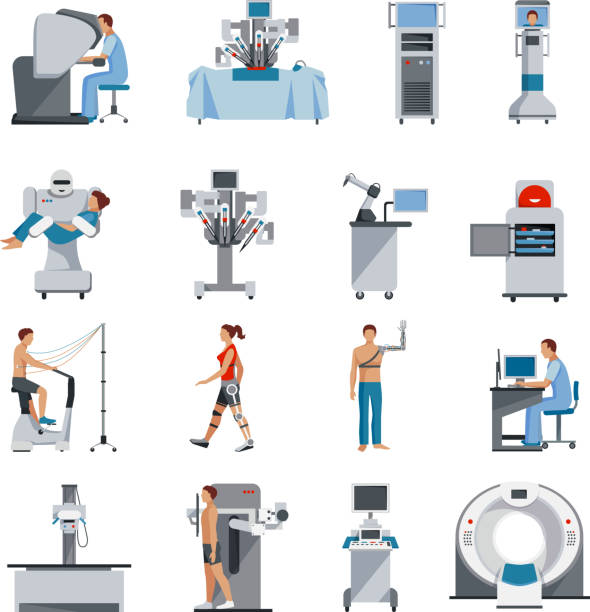 roboterchirurgie bionische ikonen - endoskop stock-grafiken, -clipart, -cartoons und -symbole