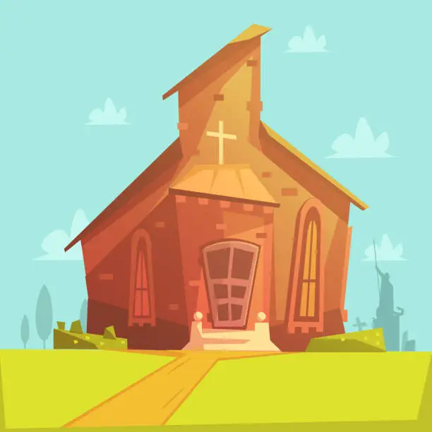 Vector illustration of church retro cartoon