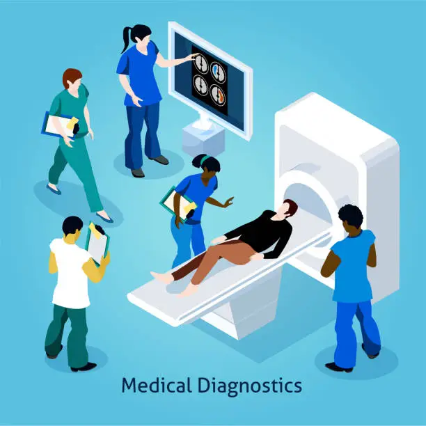 Vector illustration of docrtor patient isometric composition