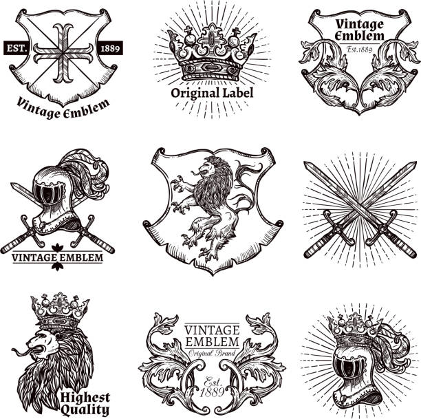 ilustrações de stock, clip art, desenhos animados e ícones de heraldic emblems set - peerage title