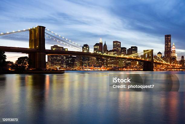 New York City At Night Stock Photo - Download Image Now - Brooklyn Bridge, City, Color Image