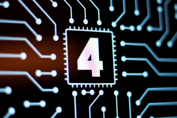 istock Technology Background and Circuit Board With Number 4. Close-Up Computer Screen Concept. 1201130758