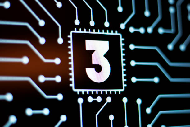istock Technology Background and Circuit Board With Number 3. Close-Up Computer Screen Concept. 1201131333