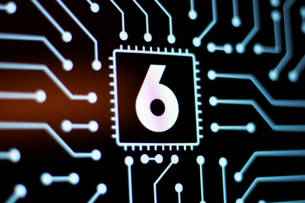 istock Technology Background and Circuit Board With Number 6. Close-Up Computer Screen Concept. 1201131394