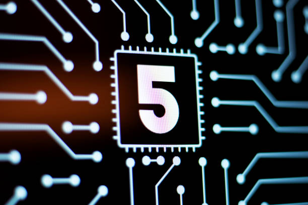 istock Technology Background and Circuit Board With Number 5. Close-Up Computer Screen Concept. 1201131934
