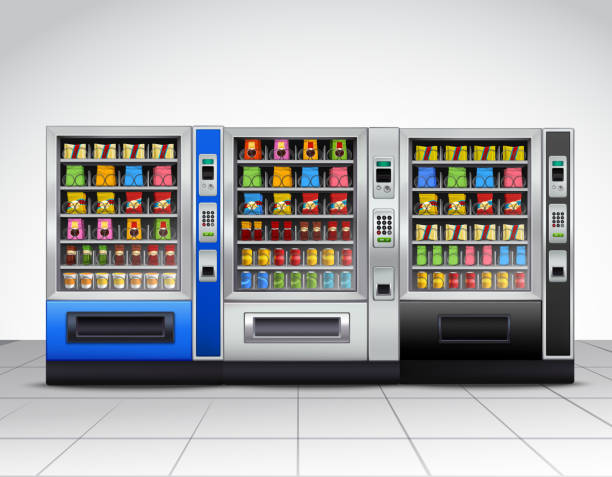 ilustrações, clipart, desenhos animados e ícones de máquinas de venda automática realista - vending machine machine coin operated convenience