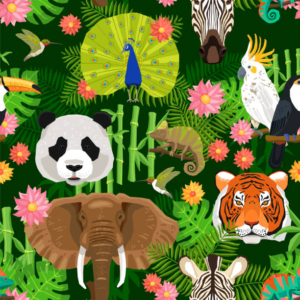illustrations, cliparts, dessins animés et icônes de animaux modèle sans couture - seamless bamboo backgrounds textured