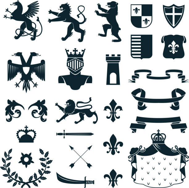 헤럴드 디자인 요소 - coat of arms stock illustrations