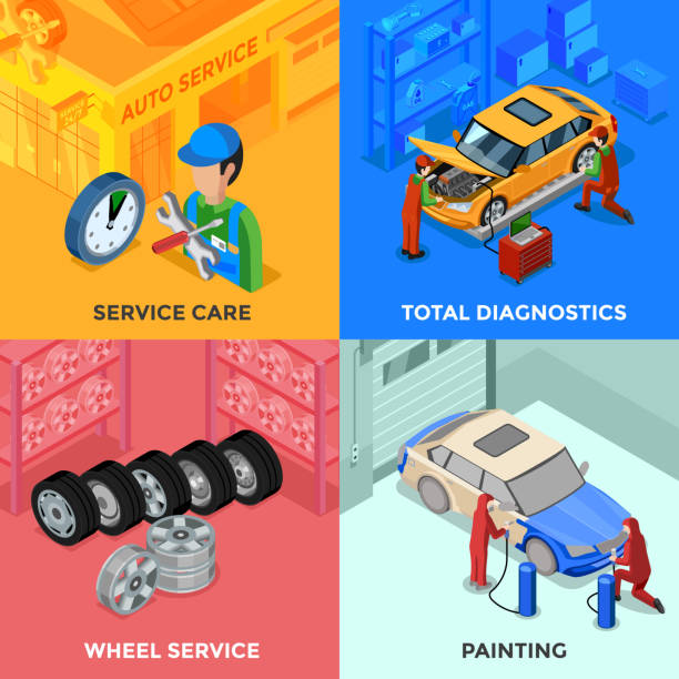 illustrazioni stock, clip art, cartoni animati e icone di tendenza di concetto di servizio auto - expendable