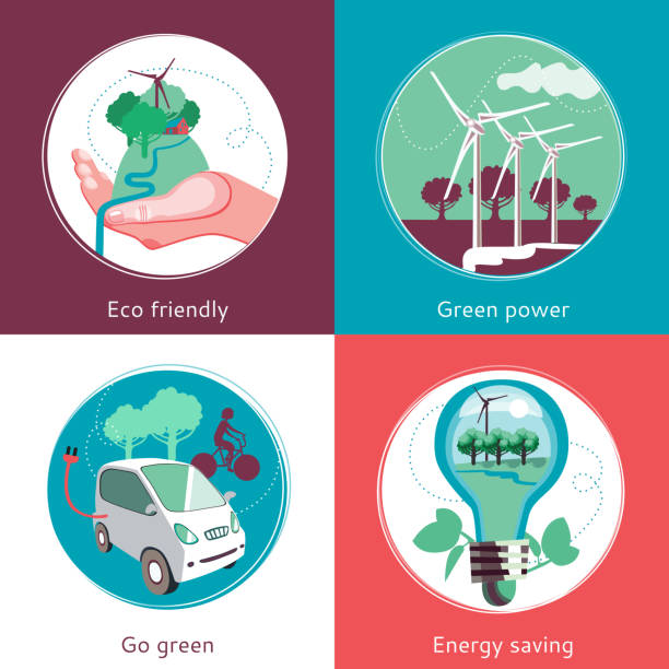 illustrations, cliparts, dessins animés et icônes de bannières concept de conception de l'écologie - industrial windmill nature recycling computer icon