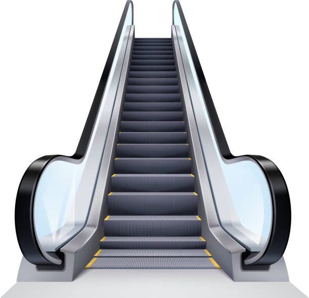 escalator realistic Single escalator on white background realistic isolated vector illustration escalator stock illustrations