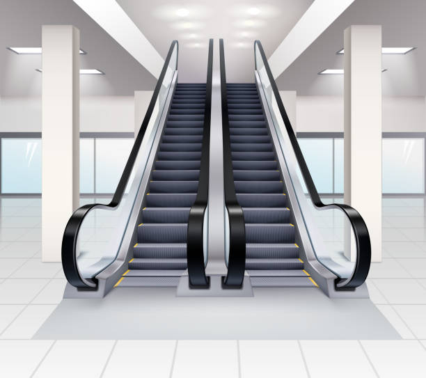 ilustrações de stock, clip art, desenhos animados e ícones de escalator interior - escalator shopping mall shopping transparent