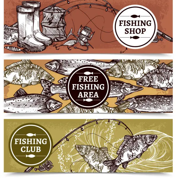 Vector illustration of fishing horizontal banners