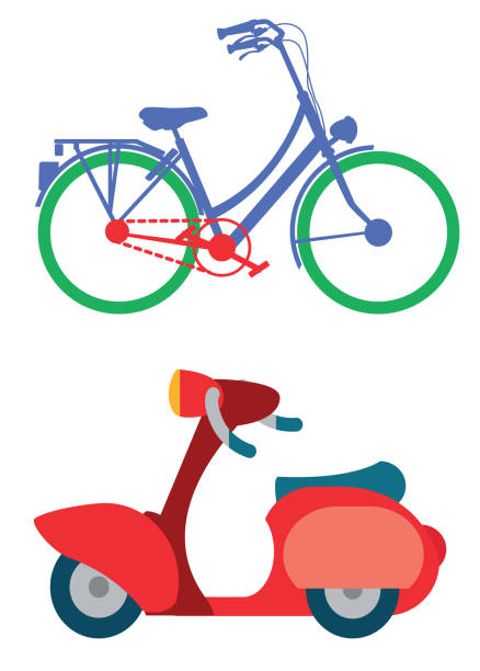 ilustrações de stock, clip art, desenhos animados e ícones de bicycle and vespa - vespa scooter