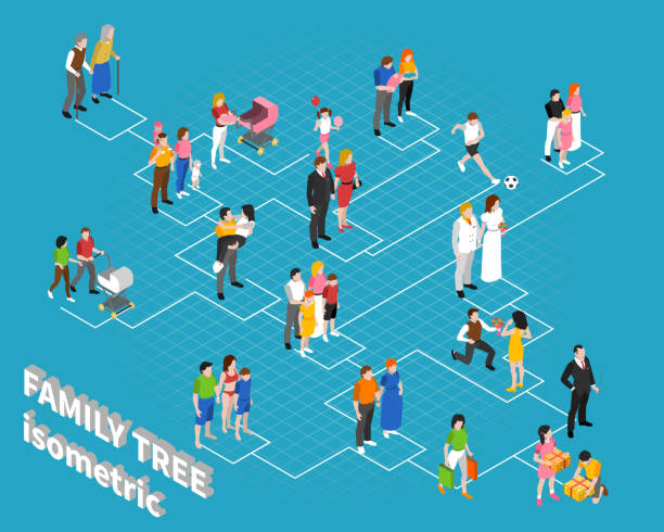 family tree isometric flowchart Family tree isometric flowchart template print to customize online with grandparents parents and children abstract vector illustrations family tree chart template stock illustrations