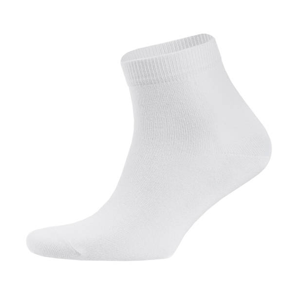 istock Blank white cotton medium sock on invisible  foot isolated on white background as mock up for advertising, branding, design, side view, template. 1201138356