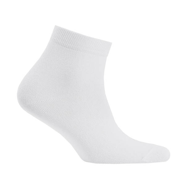istock Blank white cotton medium sock on invisible  foot isolated on white background as mock up for advertising, branding, design, side view, template. 1201139009