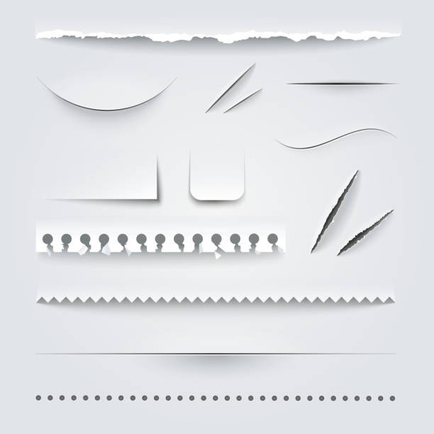 paper shadows realistic White paper perforated ripped torn jagged cut edges texture samples set realistic shadows vector illustration scalloped illustration technique stock illustrations