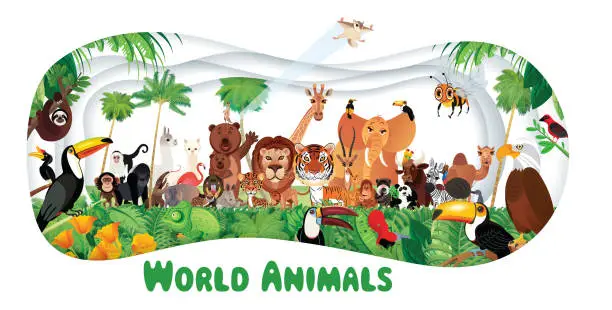 Vector illustration of Tropikal Rainforest and World animals