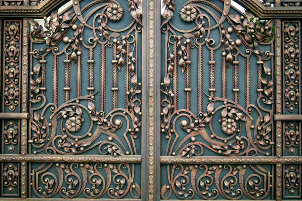 istock Decorative beautiful forged metal gate finishing elements 1201139722