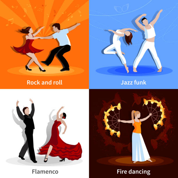 tanzende menschen 2x2 - fire dancer stock-grafiken, -clipart, -cartoons und -symbole