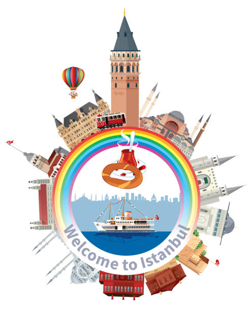 Galata Tower and Istanbul Vector Galata Tower and Istanbul byzantine icon stock illustrations