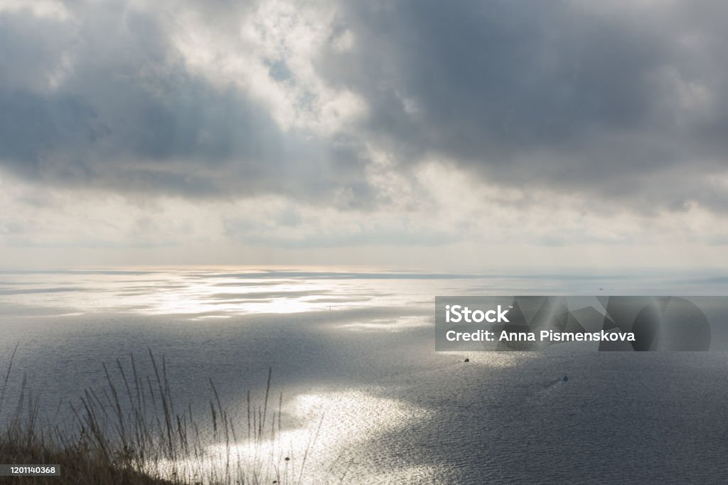Grey clouds over the sea natural neutral calming background Altostratus Stock Photo