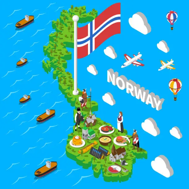 Vector illustration of norway touristic isometric map