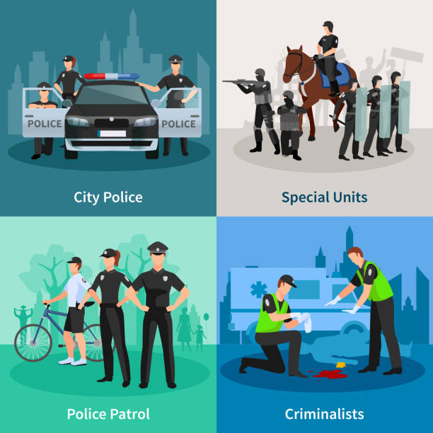 полицейские плоские 2x2 - mounted guard stock illustrations