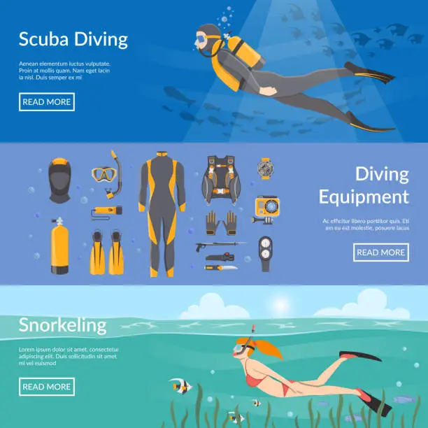 Vector illustration of diving snorkeling banners