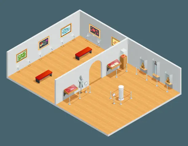 Vector illustration of museum isometric interior