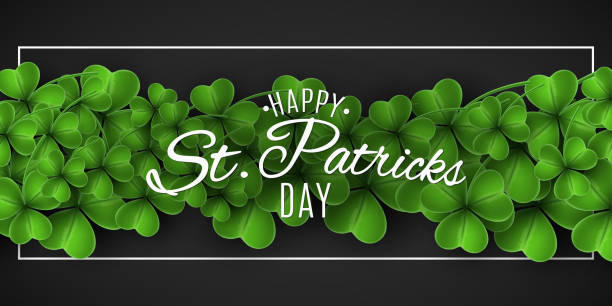 istock Banner for Saint Patrick's day. Green clovers on a dark background. Stylish lettering in a frame. Festive cover for your design. Vector illustration. EPS 10 1201143826