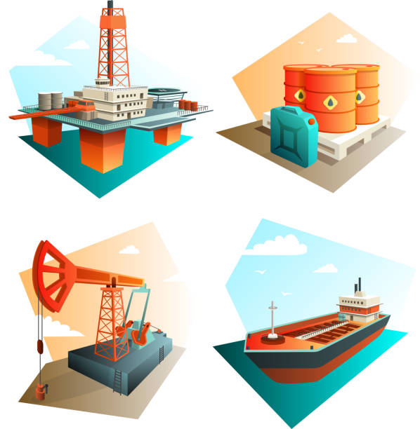 석유 석유 산업 세트 - jack up rig illustrations stock illustrations