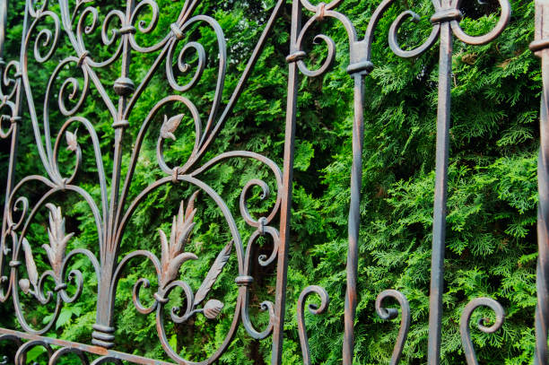 istock Decorative elements of a metal forged fence 1201144246