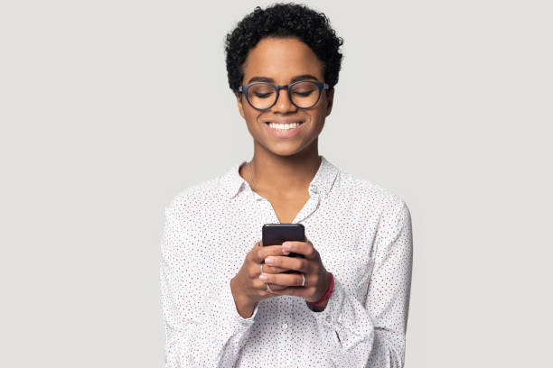 istock Happy biracial female using smartphone shopping online 1201144442