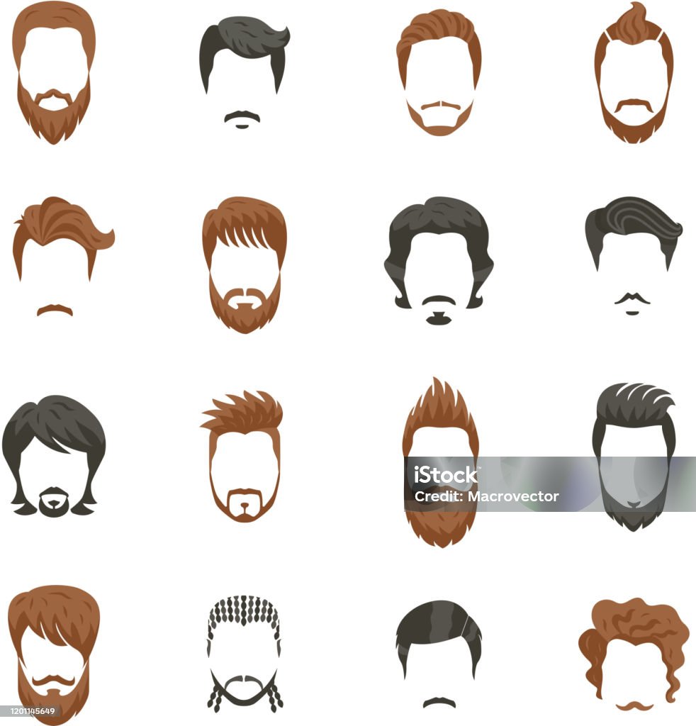 Set Of Hairstyle And Beard Man Stock Illustration - Download Image Now -  Hair, Human Face, Timeline - Visual Aid - iStock
