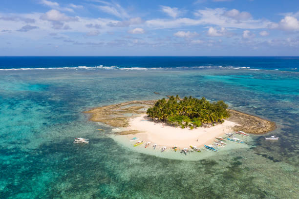 istock Guyam island, Siargao, Philippines. Small island with palm trees and a white sandy beach 1201145671