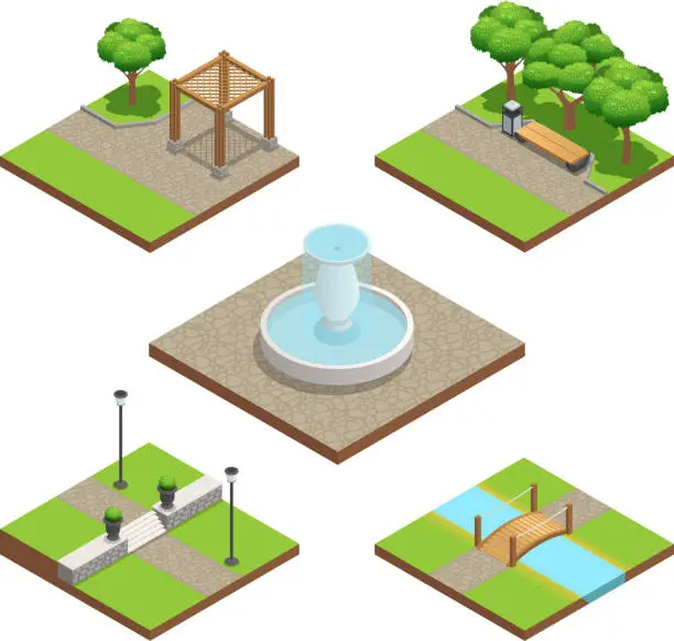 Vector illustration of landscaping compositions isometric