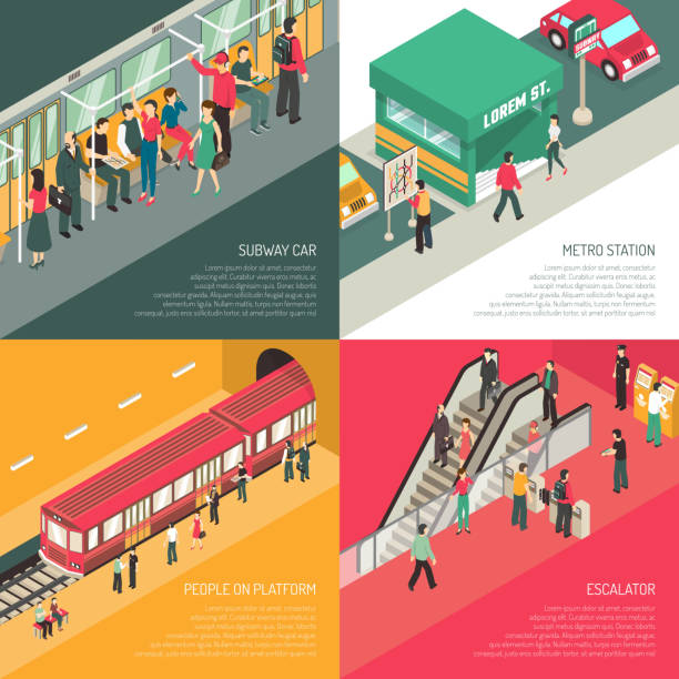 ilustrações, clipart, desenhos animados e ícones de conceito de design isométrico do metrô 2x2 - baffle