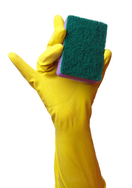 istock Hand in glove holding washing sponge 120114675