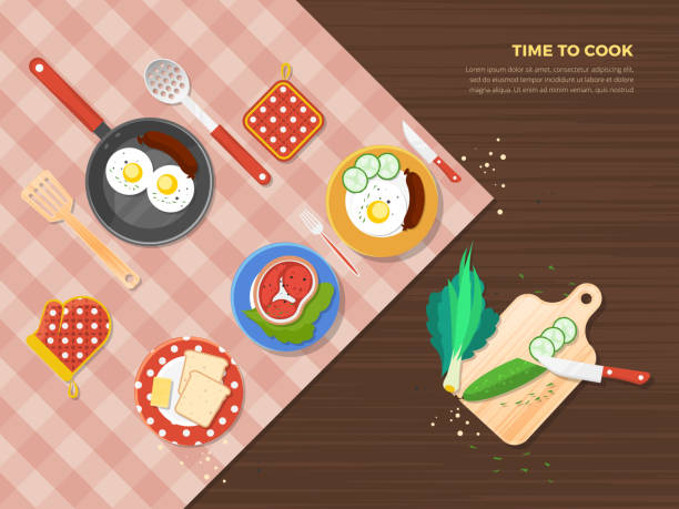 приготовление верхней зрения - cooked fried backgrounds preparation stock illustrations