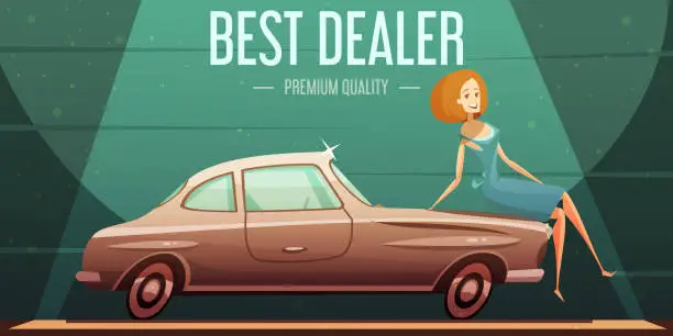 Vector illustration of girl retro car