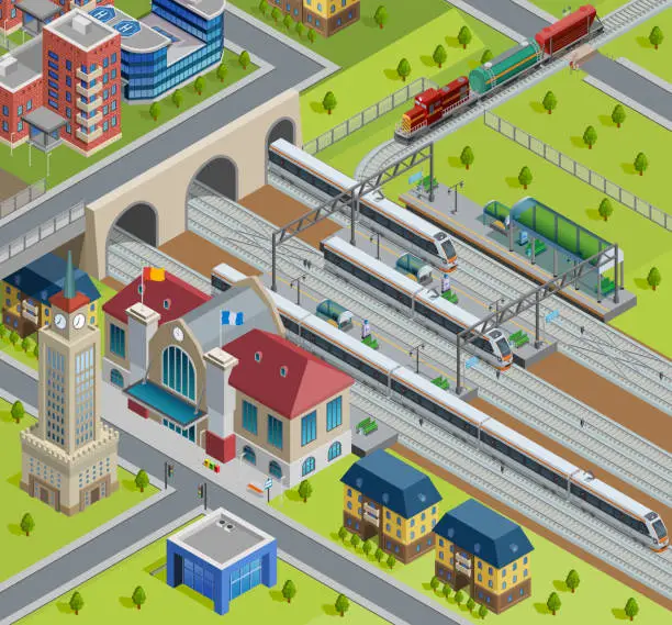 Vector illustration of train station isometic2