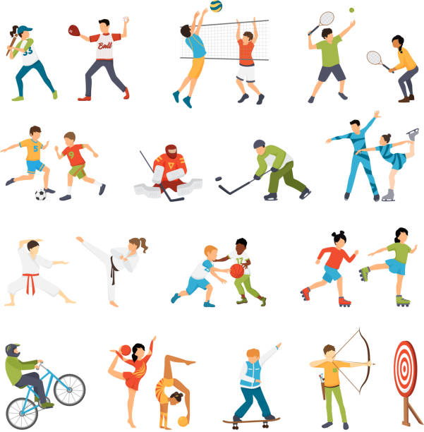 illustrations, cliparts, dessins animés et icônes de ensemble de sport pour enfants - soccer player soccer sport people