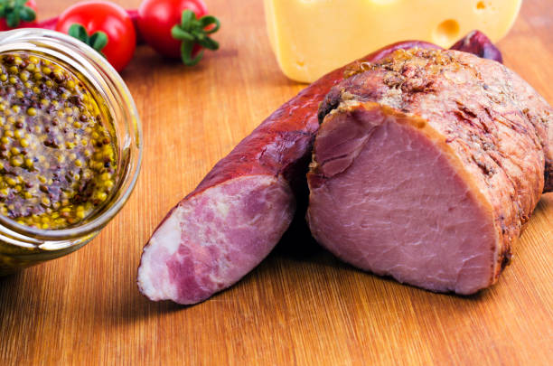 istock Meat, sausage, cheese with french mustard 1201148365